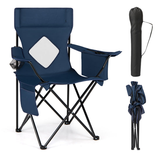 Folding Camping Chair, Mesh Backrest, Metal Frame, Bag, Blue