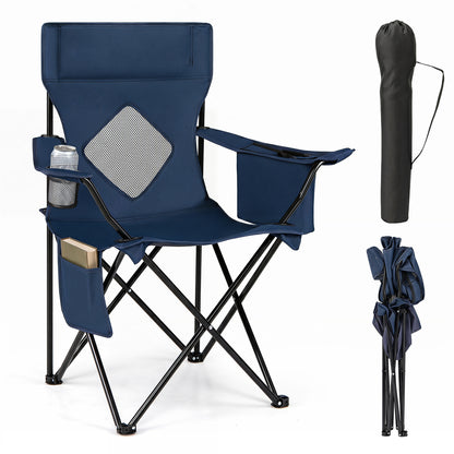 Folding Camping Chair, Mesh Backrest, Metal Frame, Bag, Blue