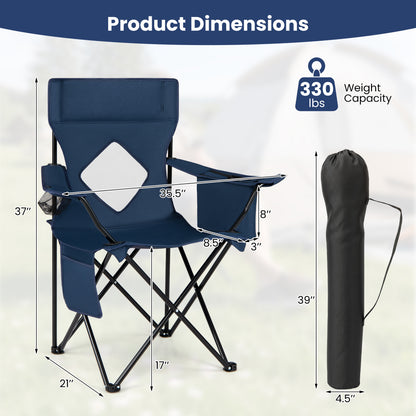 Folding Camping Chair, Mesh Backrest, Metal Frame, Bag, Blue