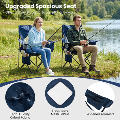 Folding Camping Chair, Mesh Backrest, Metal Frame, Bag, Blue