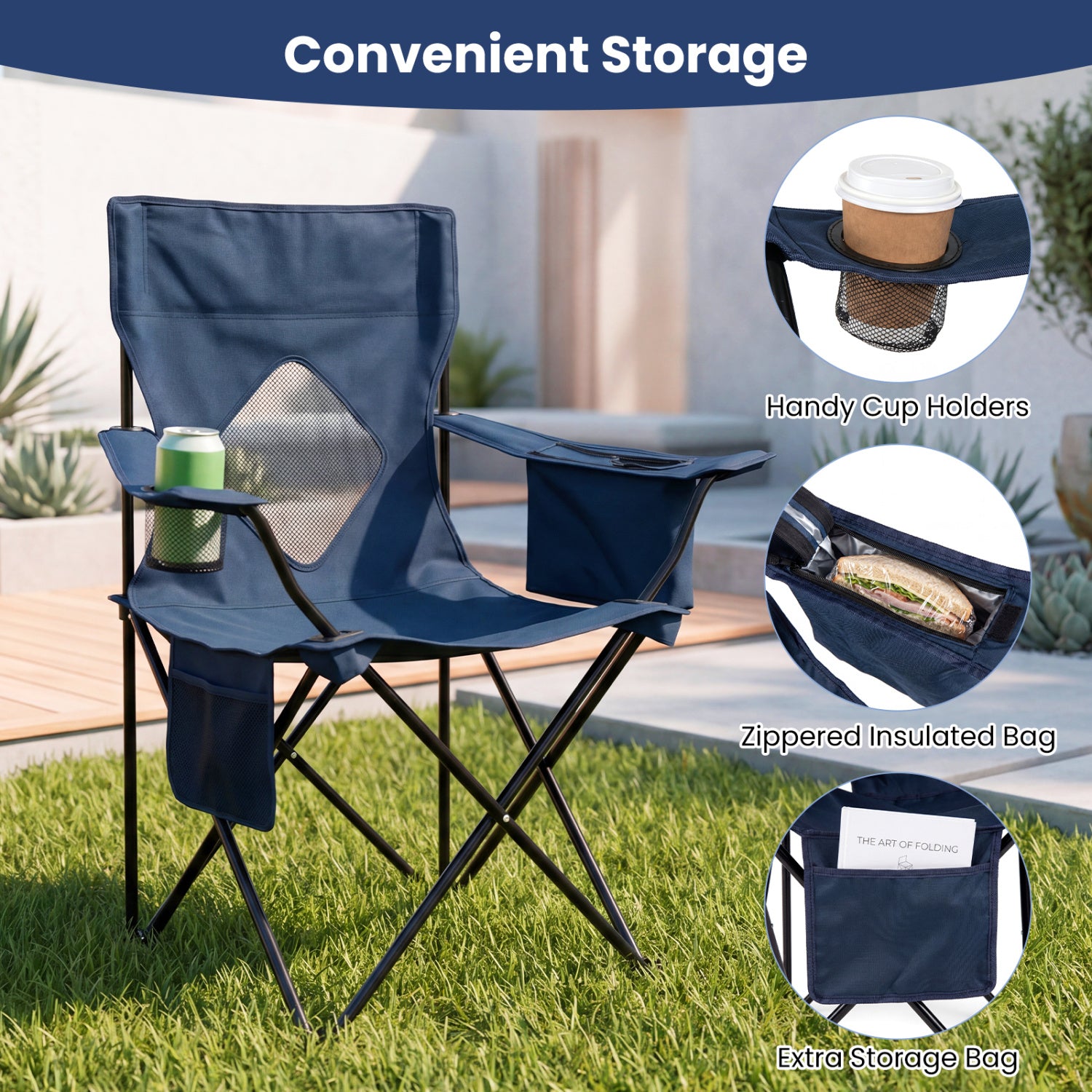 Folding Camping Chair, Mesh Backrest, Metal Frame, Bag, Blue Camping Furniture at Gallery Canada