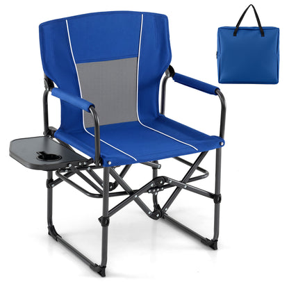 Folding Camping Chair with Side Table, Cup Holder, Navy