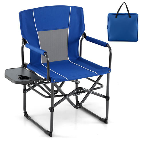 Folding Camping Chair with Side Table, Cup Holder, Navy