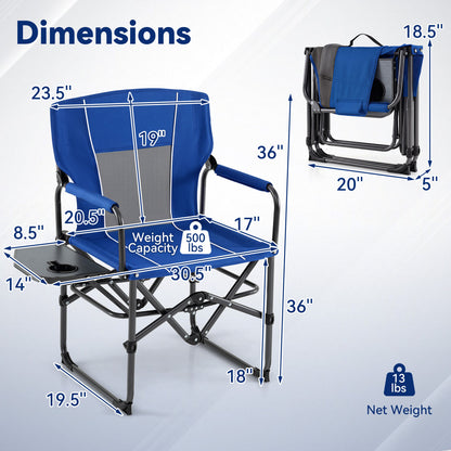 Folding Camping Chair with Side Table, Cup Holder, Navy