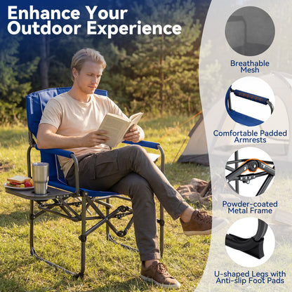 Folding Camping Chair with Side Table, Cup Holder, Navy