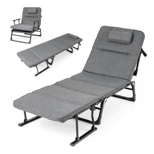 Folding Camping Cot With Mattress, 3 In 1 Convertible Sofa Sleeper, Gray