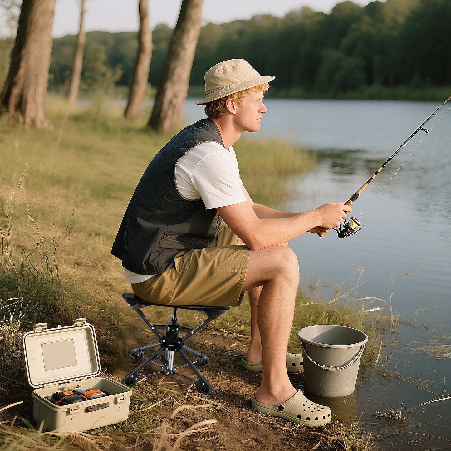 Folding Camping Stool 360° Swivel Hunting Chair with Anti-Sink Feet, Camouflage Camping at Gallery Canada