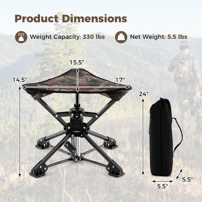 Folding Camping Stool 360° Swivel Hunting Chair with Anti-Sink Feet, Camouflage Camping at Gallery Canada