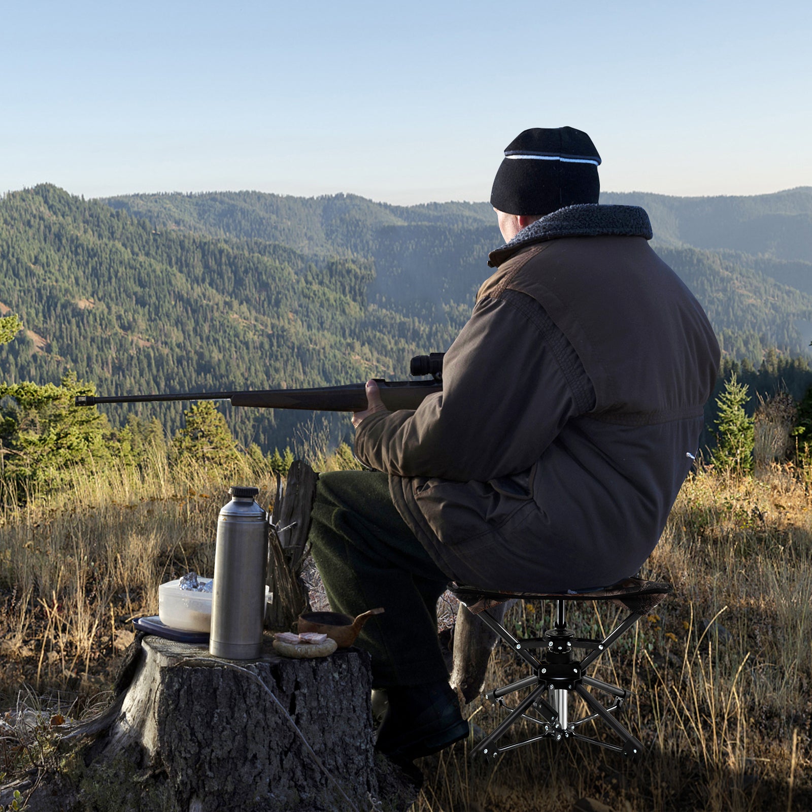 Folding Camping Stool 360° Swivel Hunting Chair with Anti-Sink Feet, Camouflage Camping at Gallery Canada