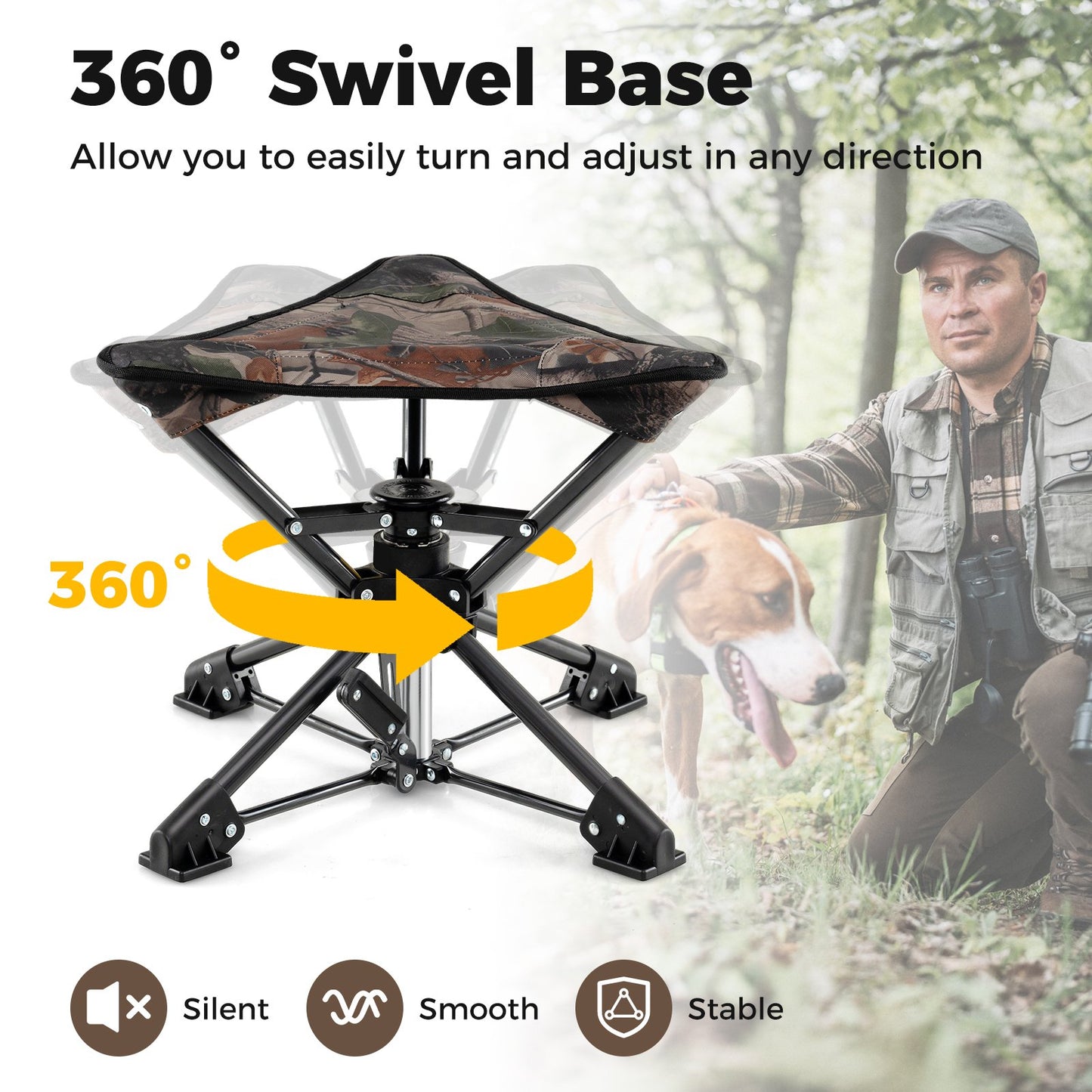 Folding Camping Stool 360° Swivel Hunting Chair with Anti-Sink Feet, Camouflage Camping at Gallery Canada