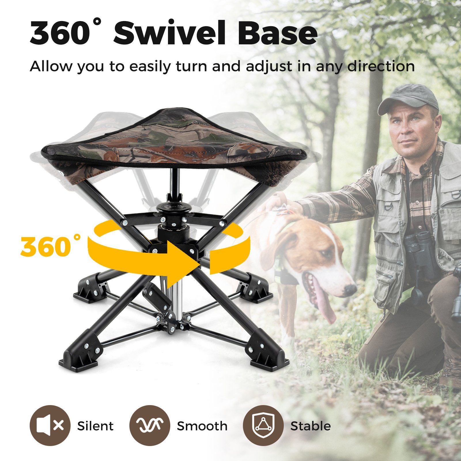 Folding Camping Stool 360° Swivel Hunting Chair with Anti-Sink Feet, Camouflage Camping at Gallery Canada