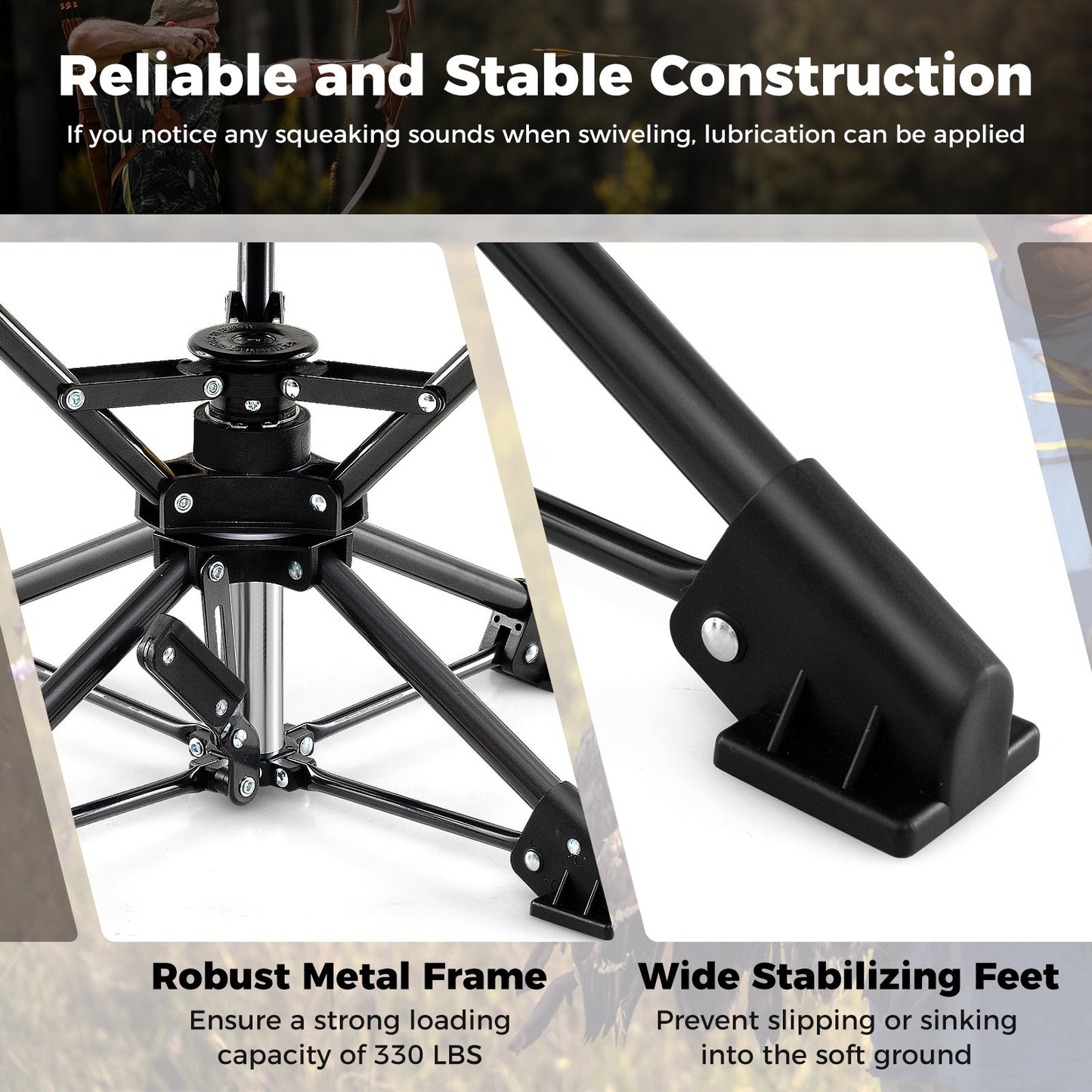 Folding Camping Stool 360° Swivel Hunting Chair with Anti-Sink Feet, Camouflage Camping at Gallery Canada