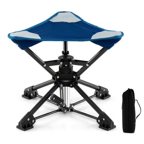 Folding Camping Stool, 360° Swivel Hunting Chair, Anti-Sink Feet, Blue