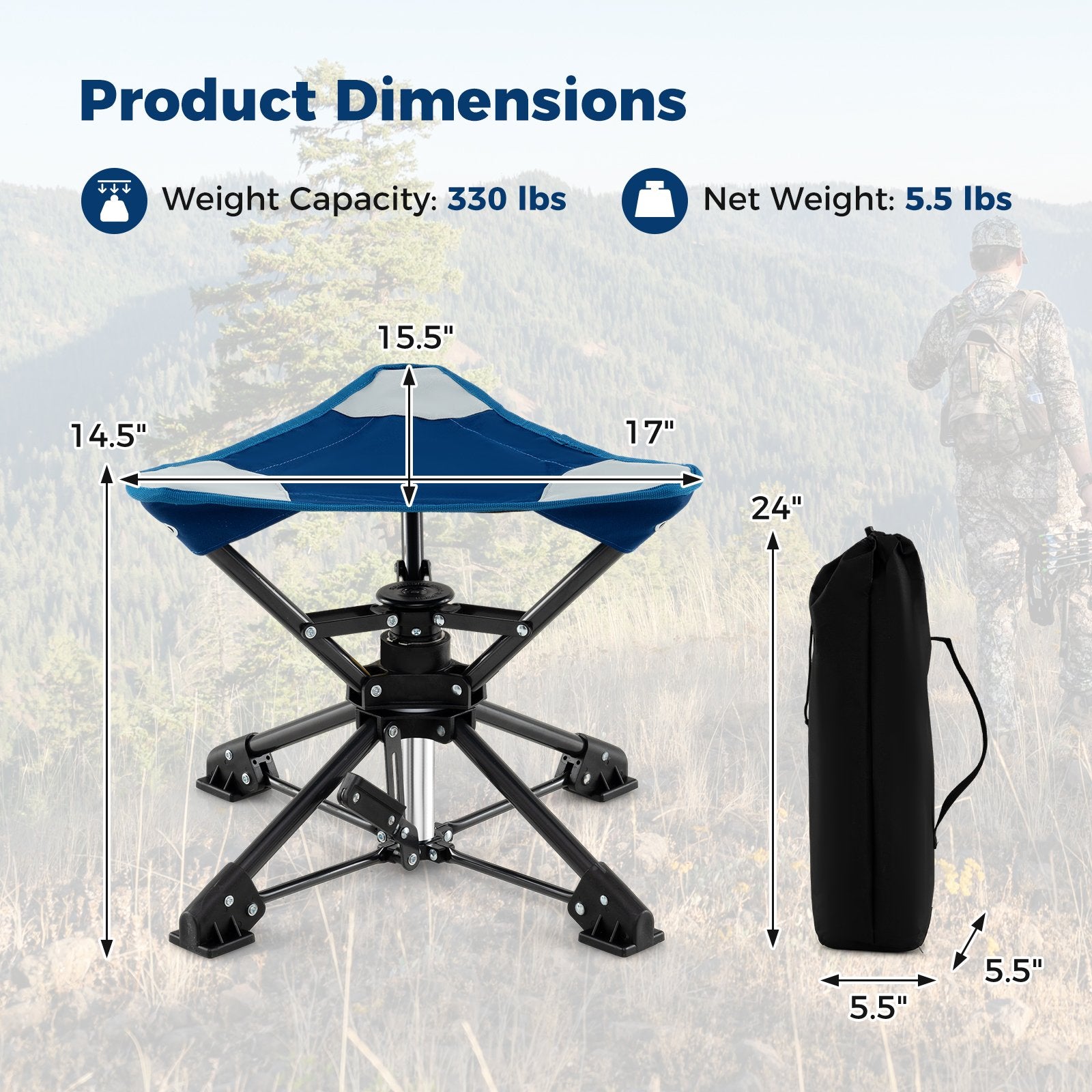 Folding Camping Stool 360° Swivel Hunting Chair with Anti-Sink Feet, Blue Camping at Gallery Canada