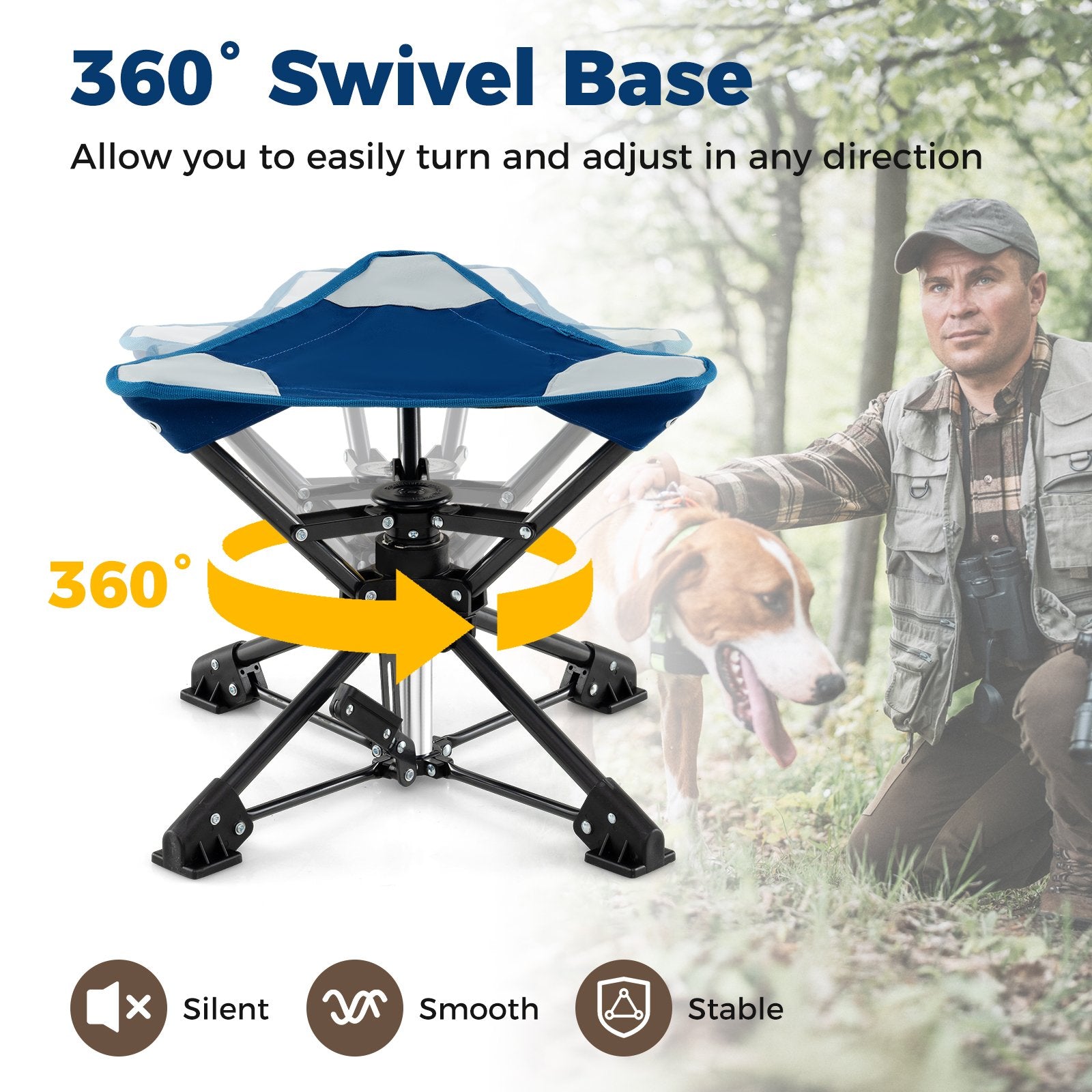 Folding Camping Stool 360° Swivel Hunting Chair with Anti-Sink Feet, Blue Camping at Gallery Canada