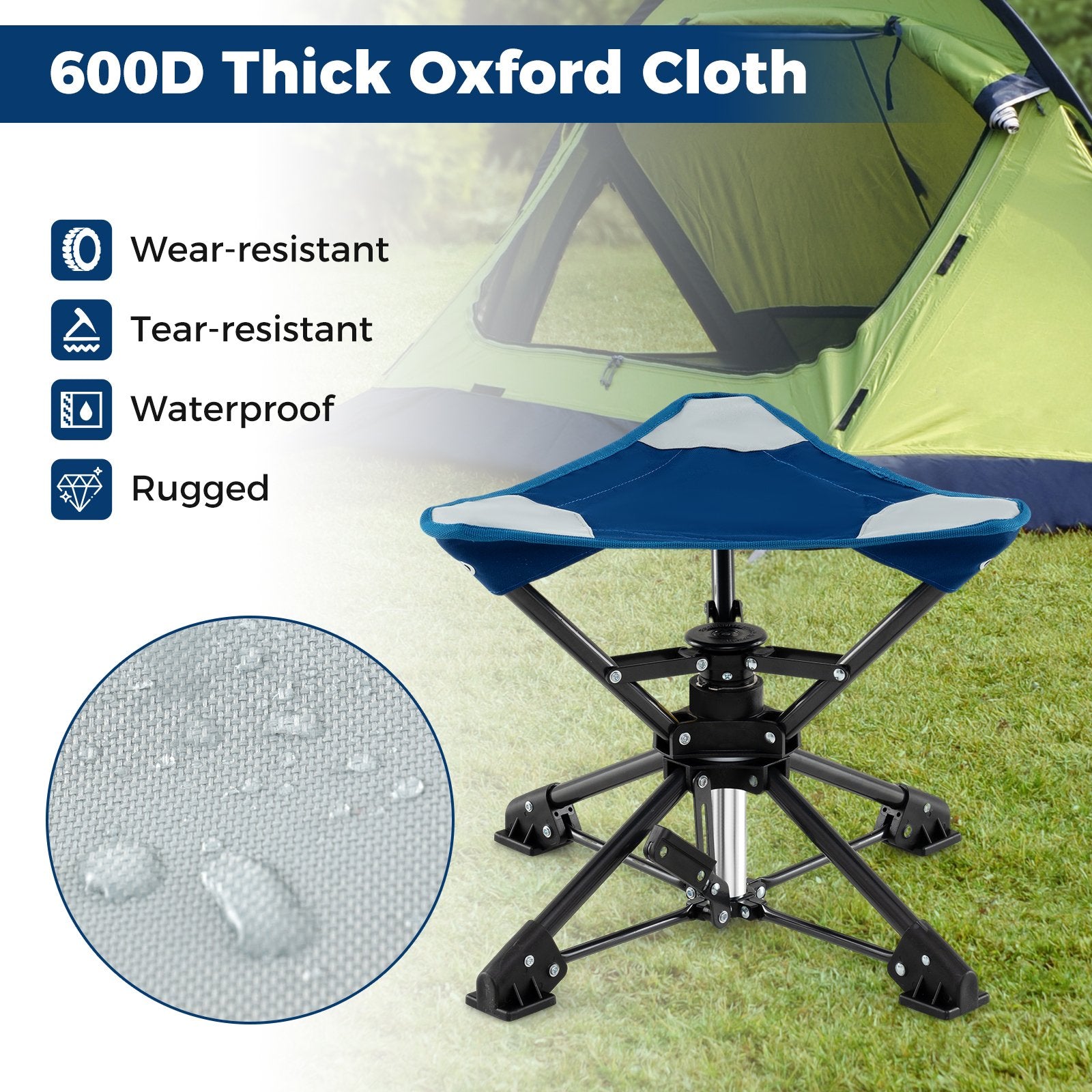 Folding Camping Stool 360° Swivel Hunting Chair with Anti-Sink Feet, Blue Camping at Gallery Canada