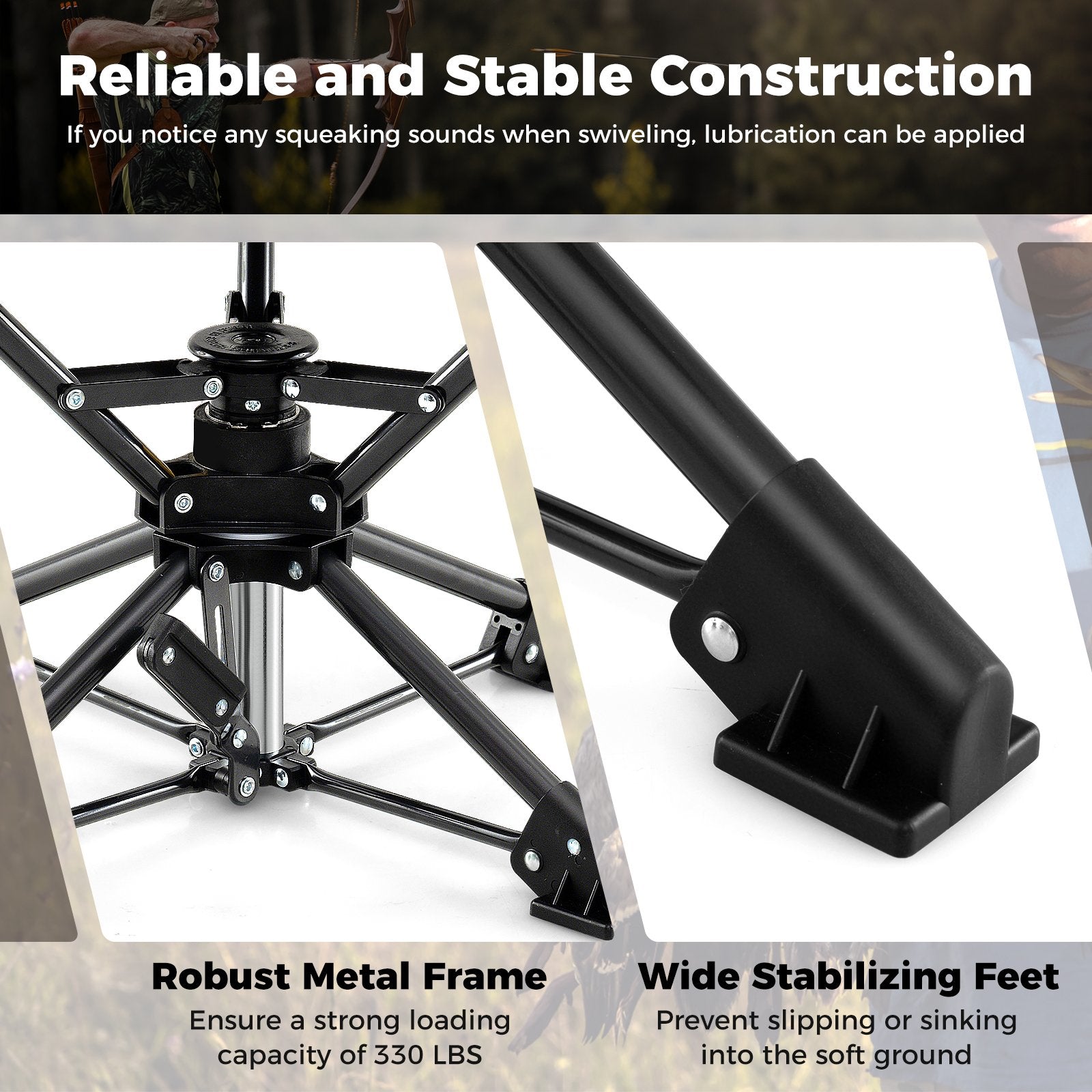 Folding Camping Stool 360° Swivel Hunting Chair with Anti-Sink Feet, Blue Camping at Gallery Canada