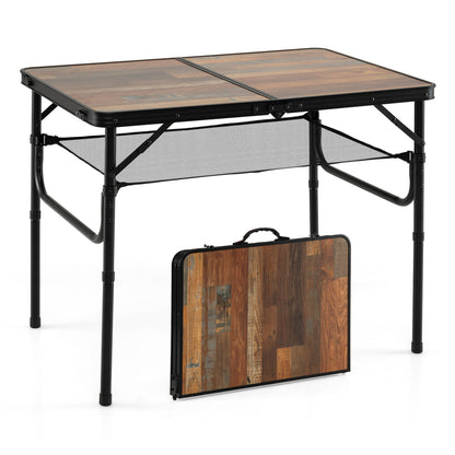 Folding Camping Table, Adjustable Height, With Storage Net Picnic Tables Brown + Black at Gallery Canada