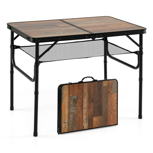 Folding Camping Table, Adjustable Height, With Storage Net Picnic Tables Brown + Black at Gallery Canada
