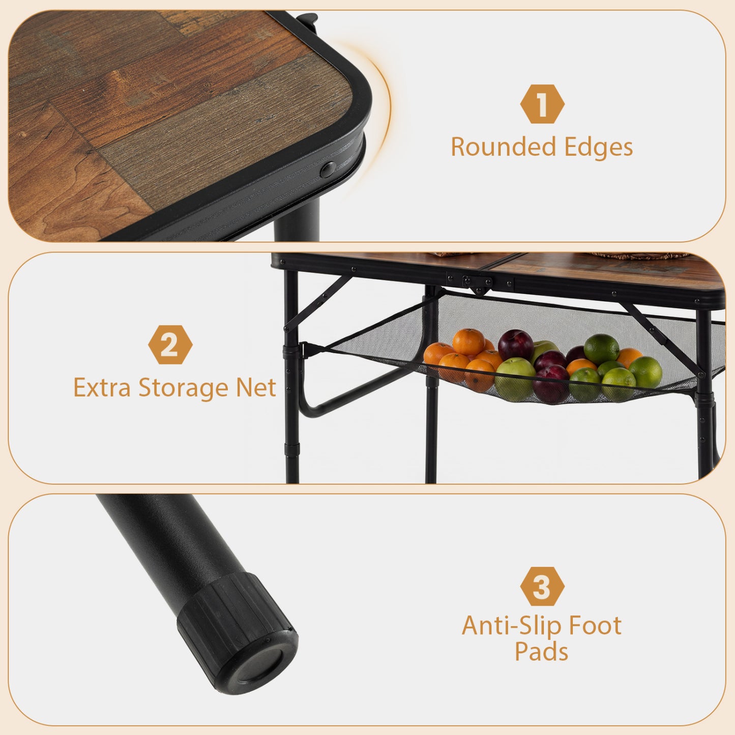 Folding Camping Table, Adjustable Height, With Storage Net Picnic Tables at Gallery Canada