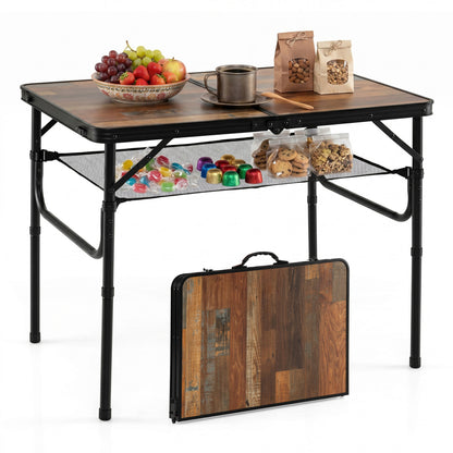 Folding Camping Table, Adjustable Height, With Storage Net Picnic Tables Brown + Black at Gallery Canada