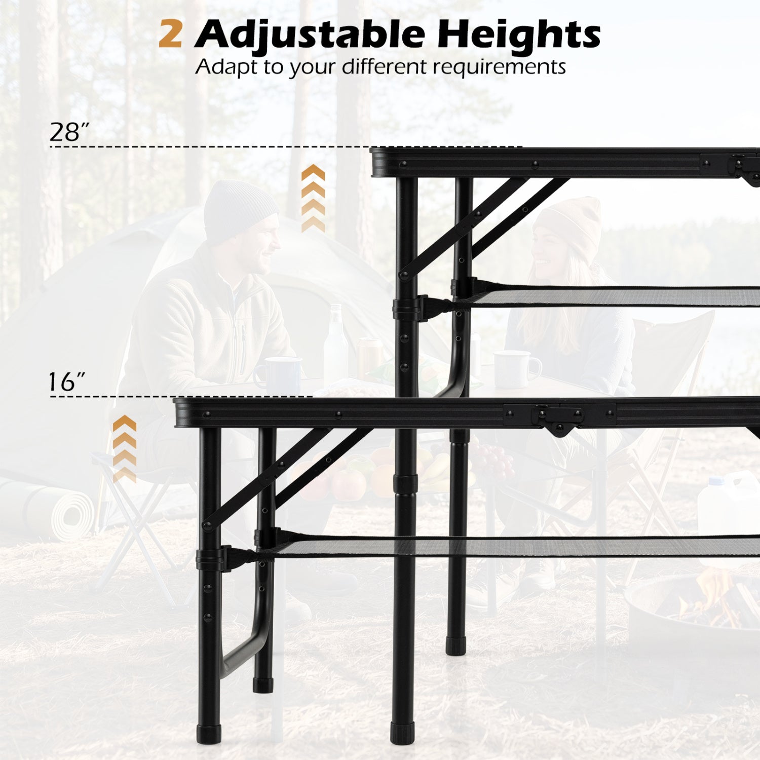 Folding Camping Table, Adjustable Height, With Storage Net Picnic Tables at Gallery Canada