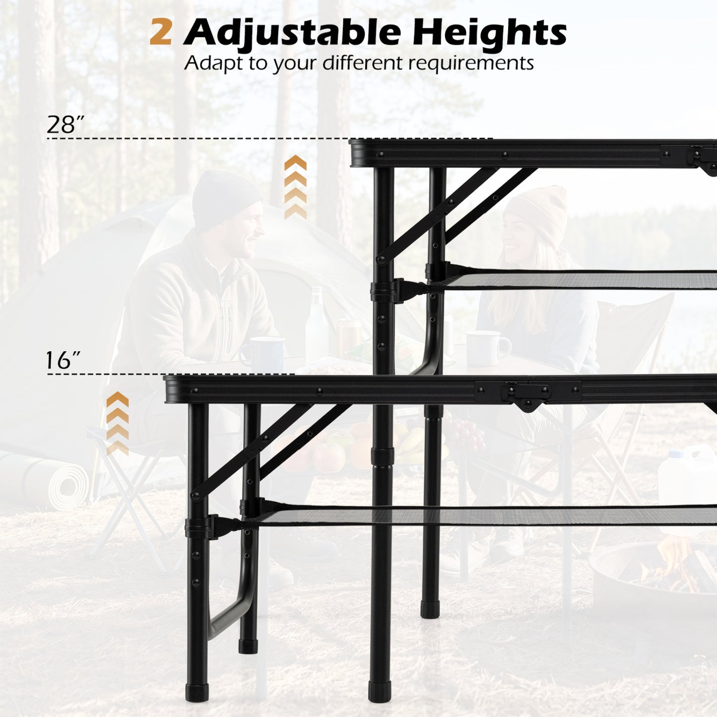 Folding Camping Table, Adjustable Height, With Storage Net Picnic Tables at Gallery Canada