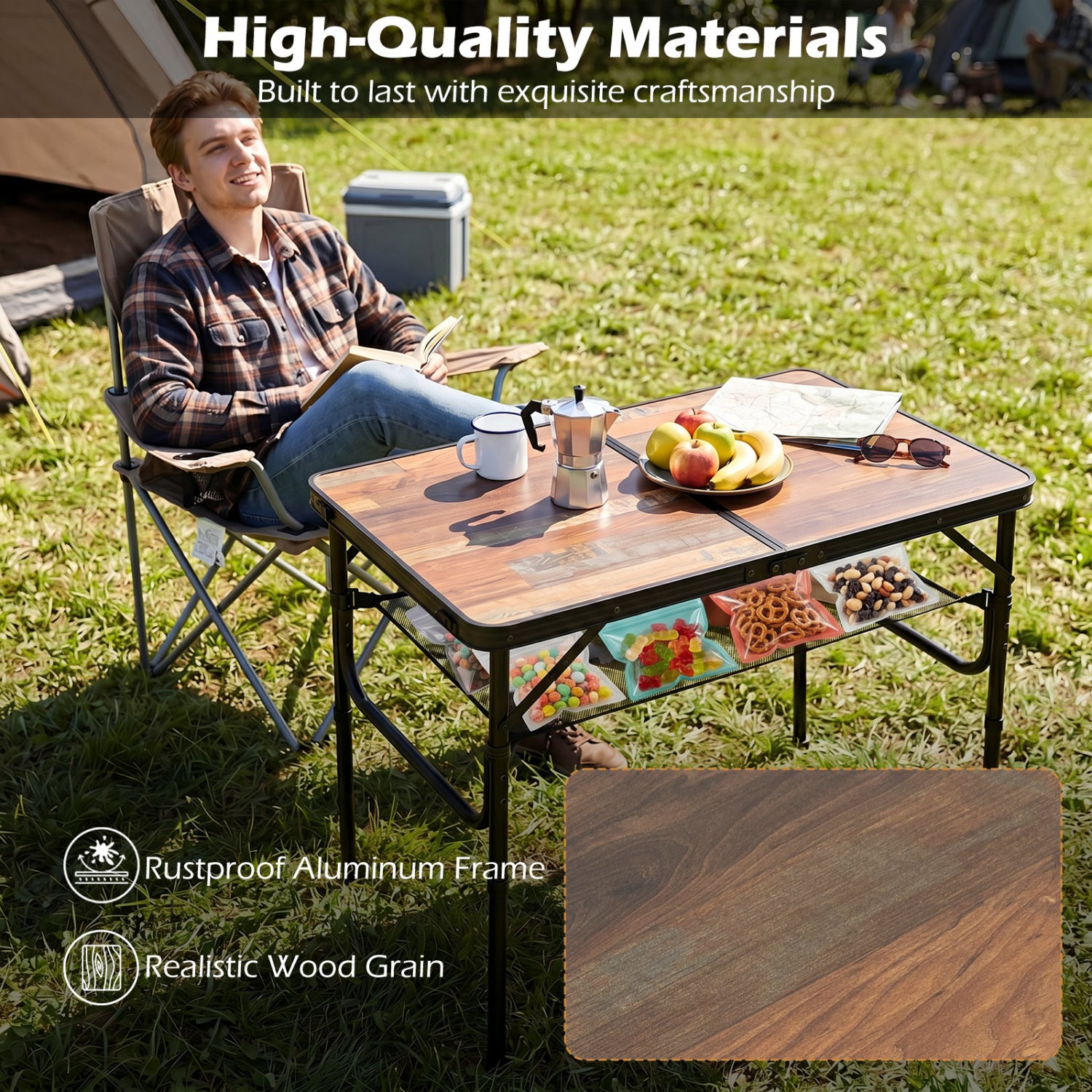 Folding Camping Table, Adjustable Height, With Storage Net Picnic Tables at Gallery Canada