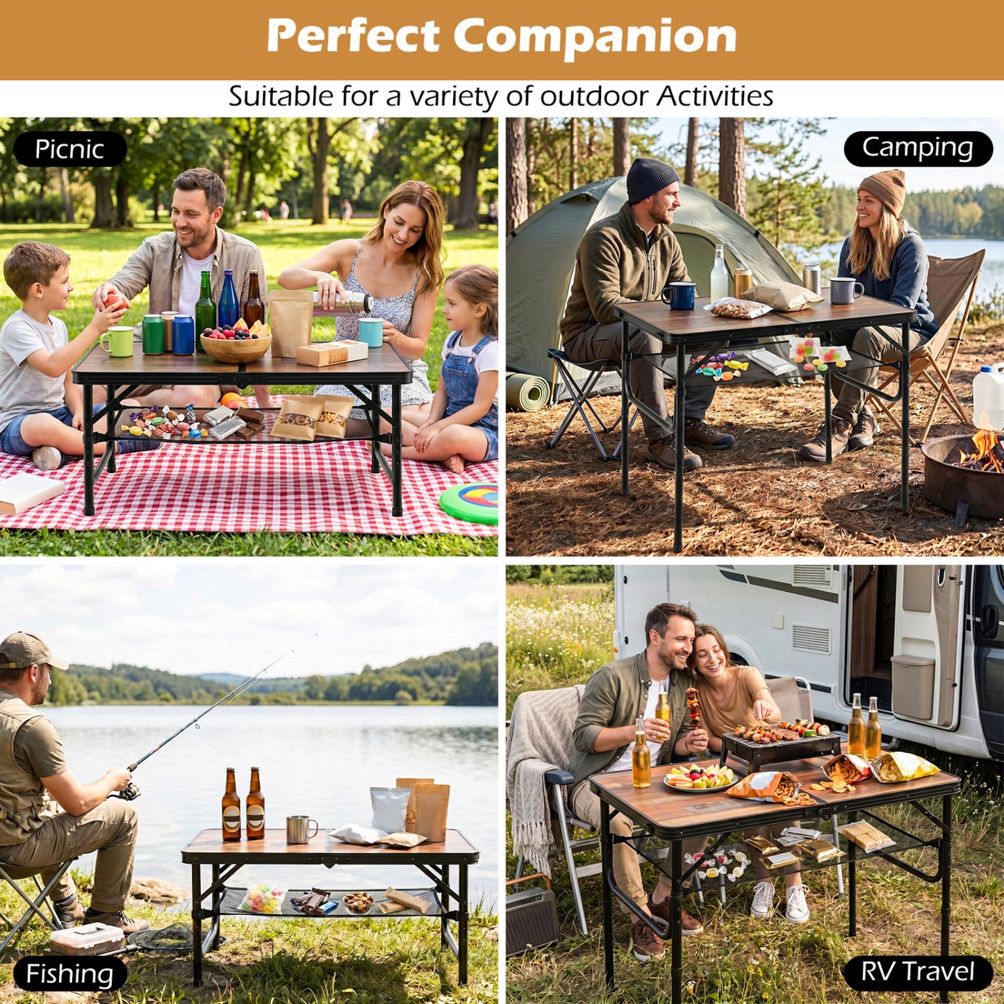 Folding Camping Table, Adjustable Height, With Storage Net Picnic Tables at Gallery Canada