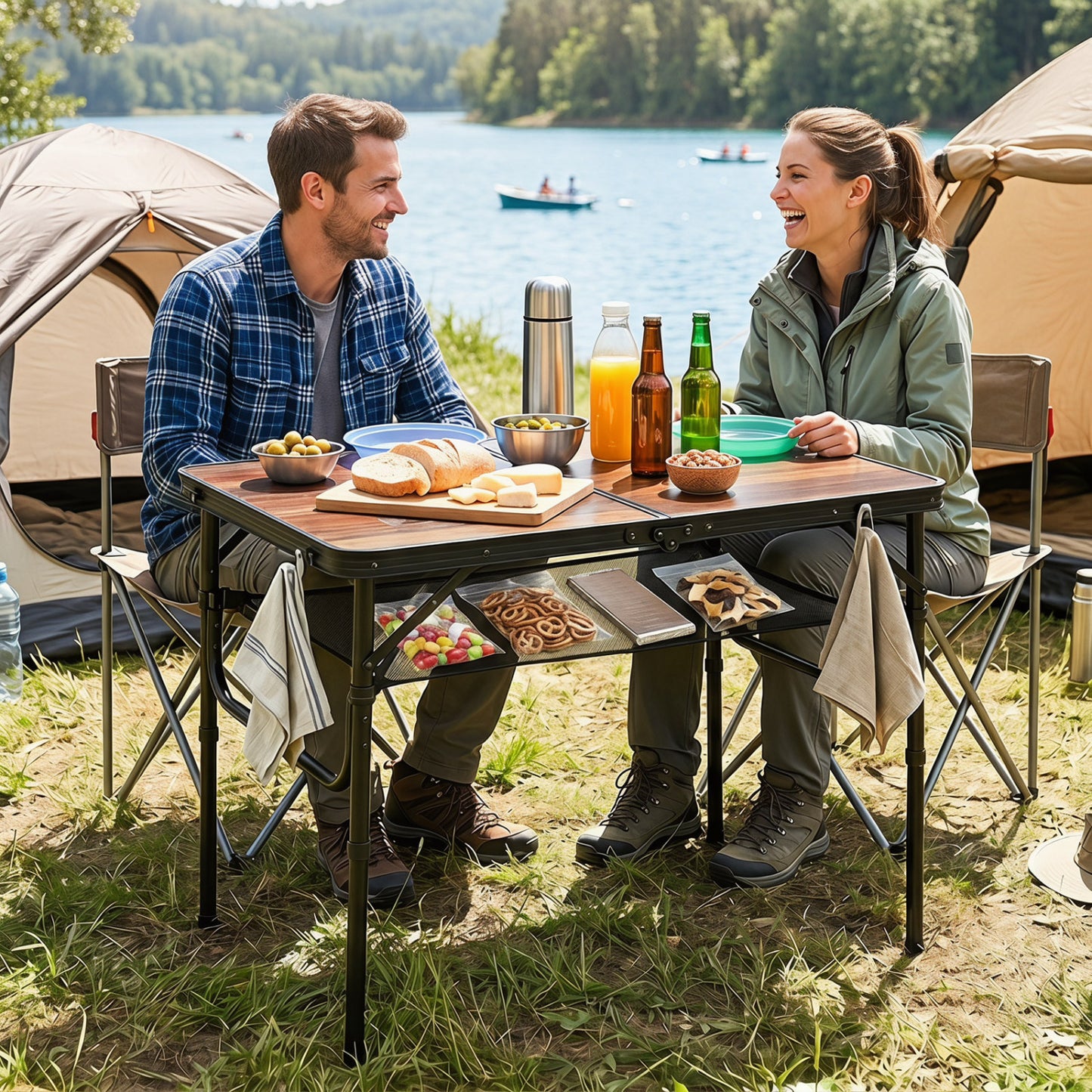 Folding Camping Table, Adjustable Height, With Storage Net Picnic Tables at Gallery Canada