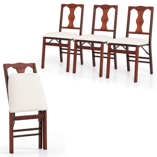 Folding Chairs Set of 4, Upholstered Dining Chairs, Padded Seats, Beige