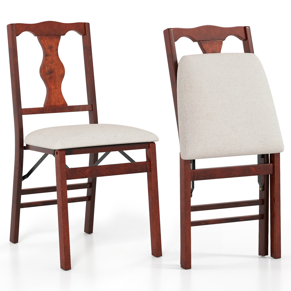 Upholstered Folding Chairs, Set of 2, Comfy Padded Seats, Beige Dining Chairs Beige at Gallery Canada