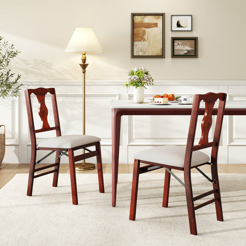 Upholstered Folding Chairs, Set of 2, Comfy Padded Seats, Beige