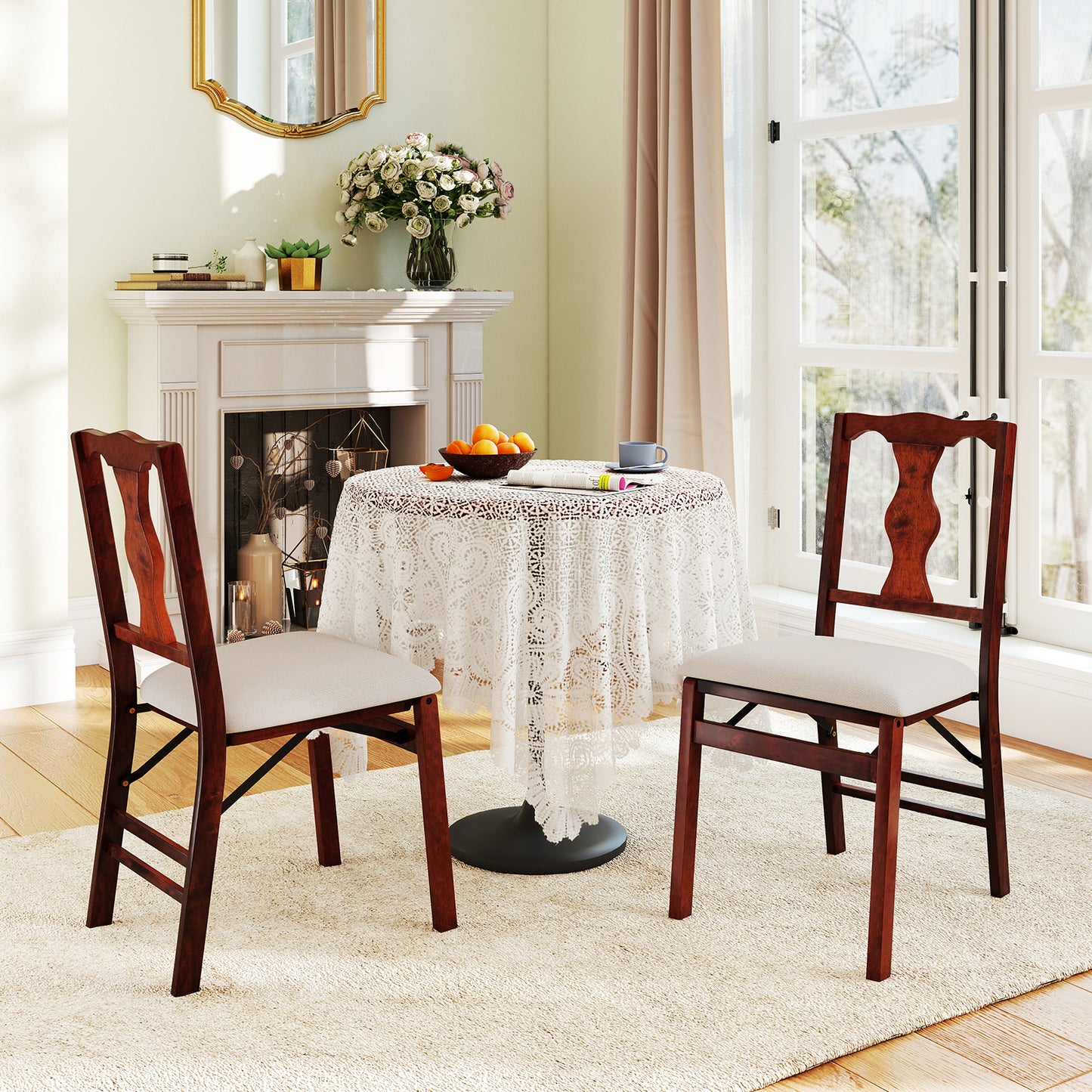 Upholstered Folding Chairs, Set of 2, Comfy Padded Seats, Beige Dining Chairs at Gallery Canada