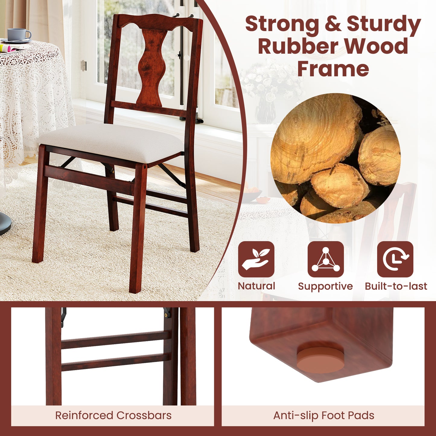 Upholstered Folding Chairs, Set of 2, Comfy Padded Seats, Beige Dining Chairs at Gallery Canada