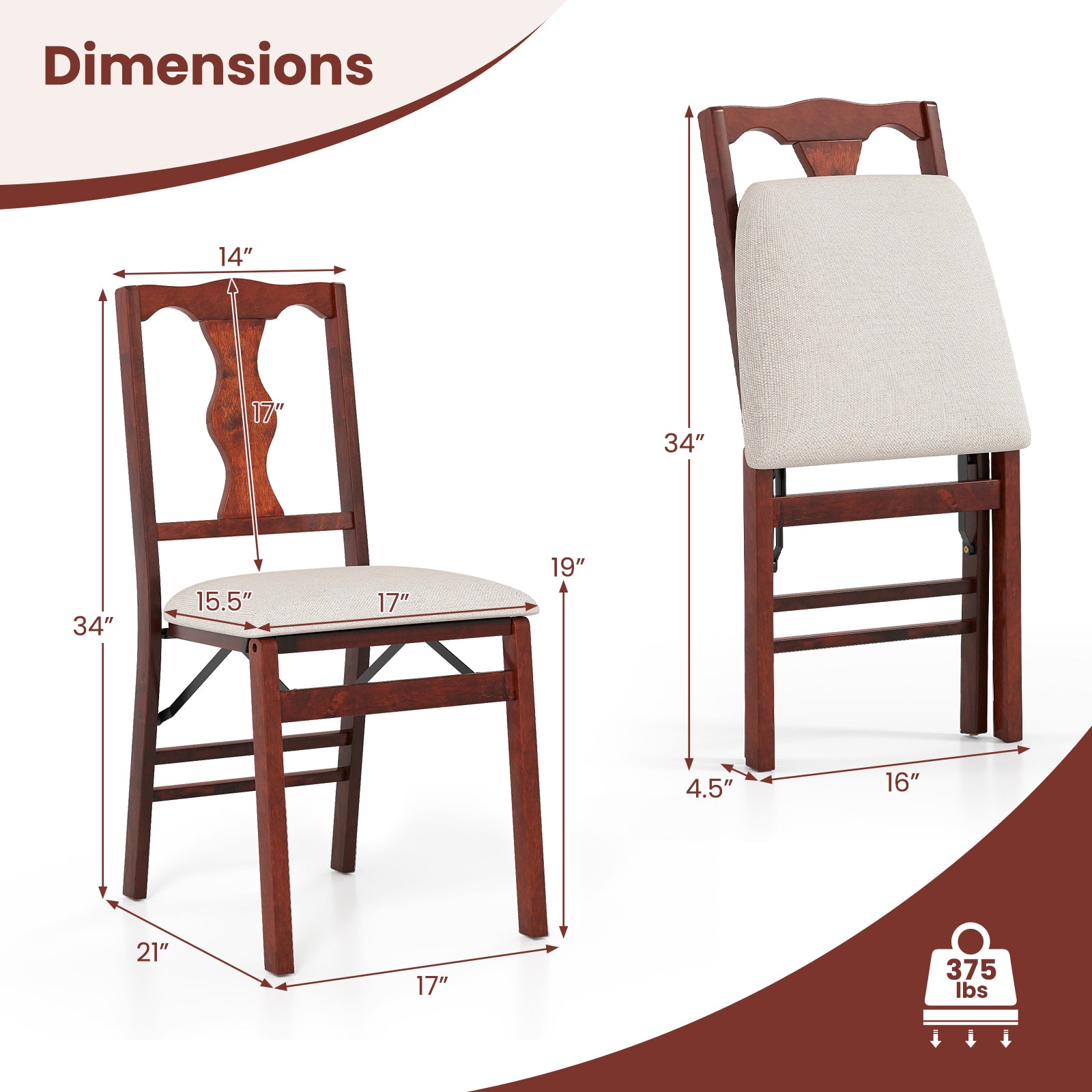 Upholstered Folding Chairs, Set of 2, Comfy Padded Seats, Beige Dining Chairs at Gallery Canada