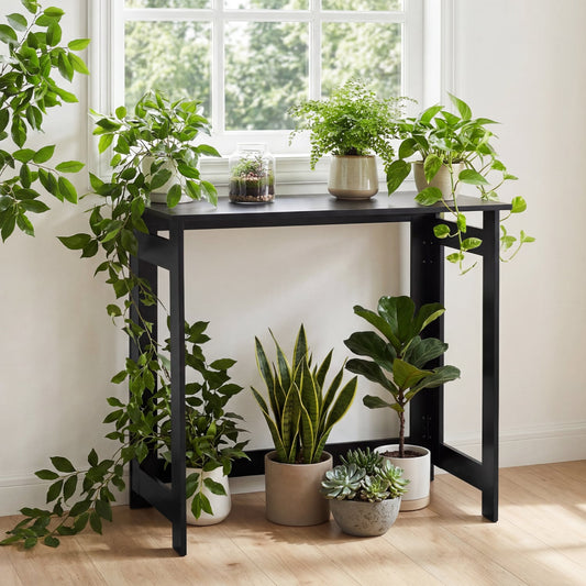 Folding Console Table with Foldable Legs, Black Console Tables Black at Gallery Canada