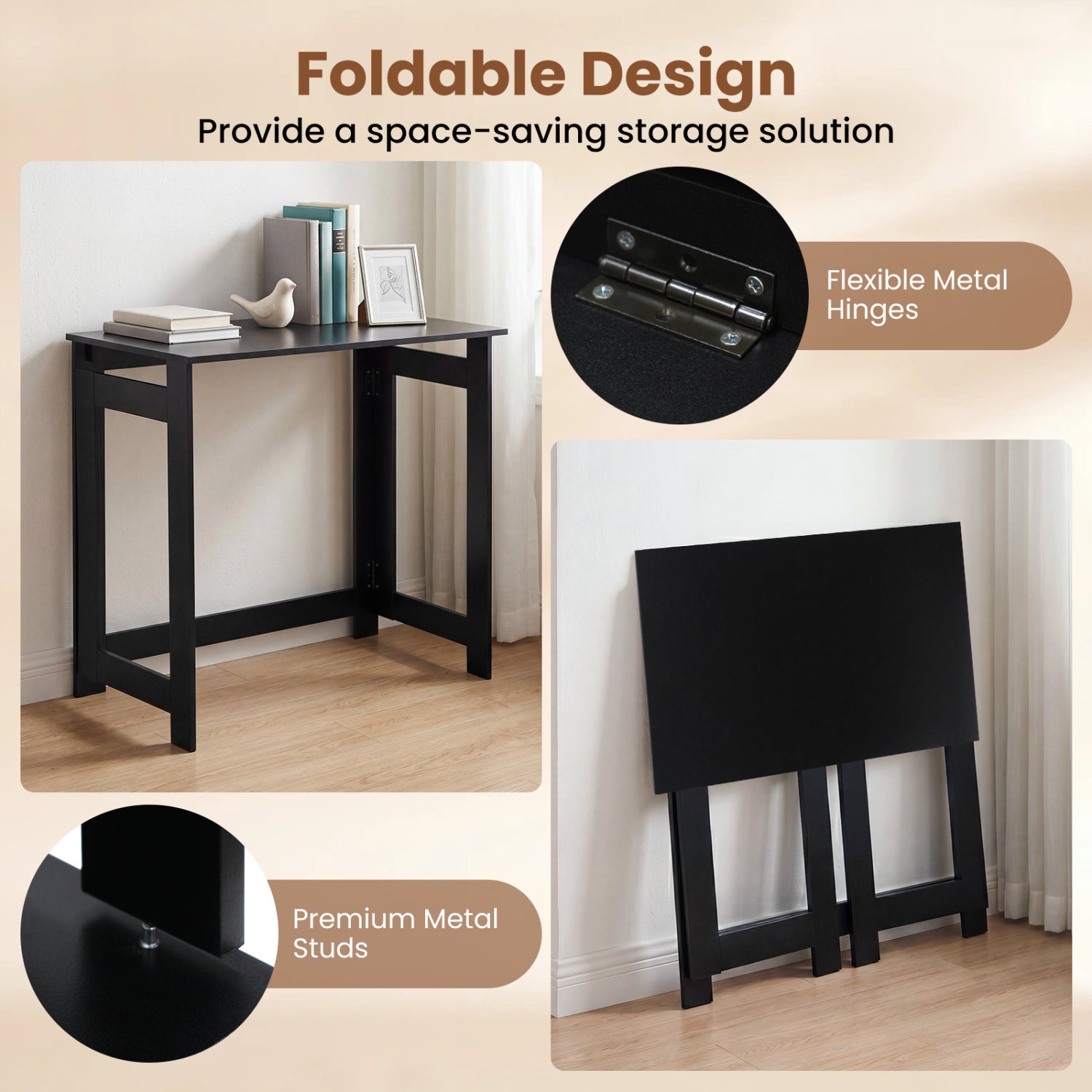 Folding Console Table with Foldable Legs, Black Console Tables at Gallery Canada
