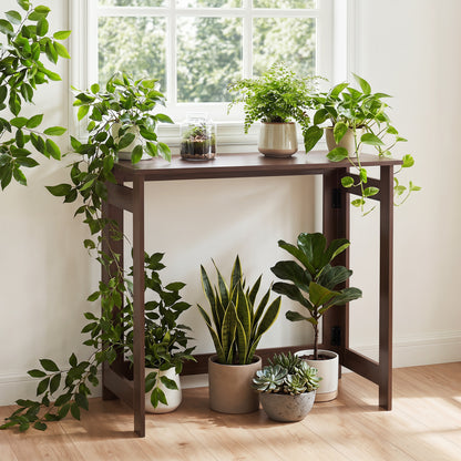 Folding Console Table with Foldable Legs, Brown Console Tables at Gallery Canada