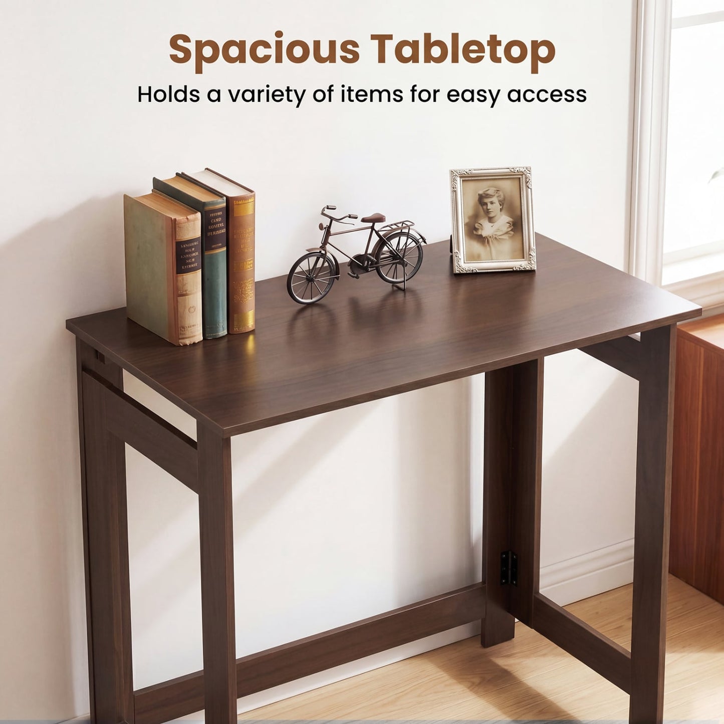 Folding Console Table with Foldable Legs, Brown Console Tables at Gallery Canada