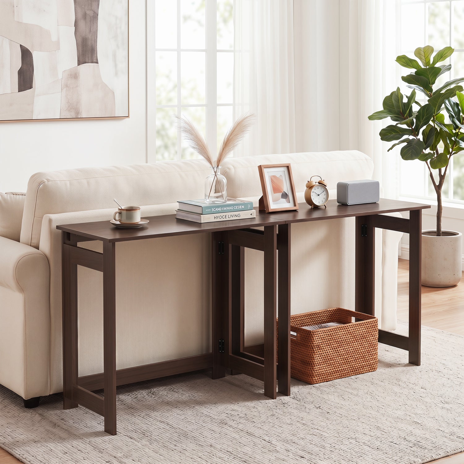 Folding Console Table with Foldable Legs, Brown Console Tables at Gallery Canada