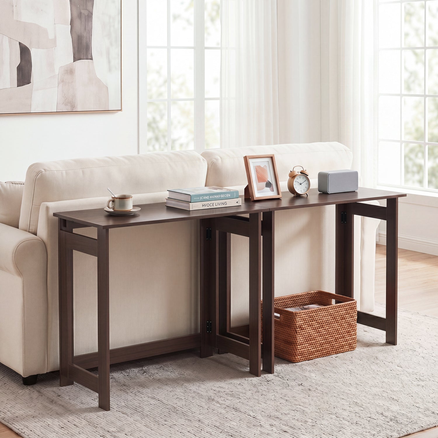 Folding Console Table with Foldable Legs, Brown Console Tables at Gallery Canada