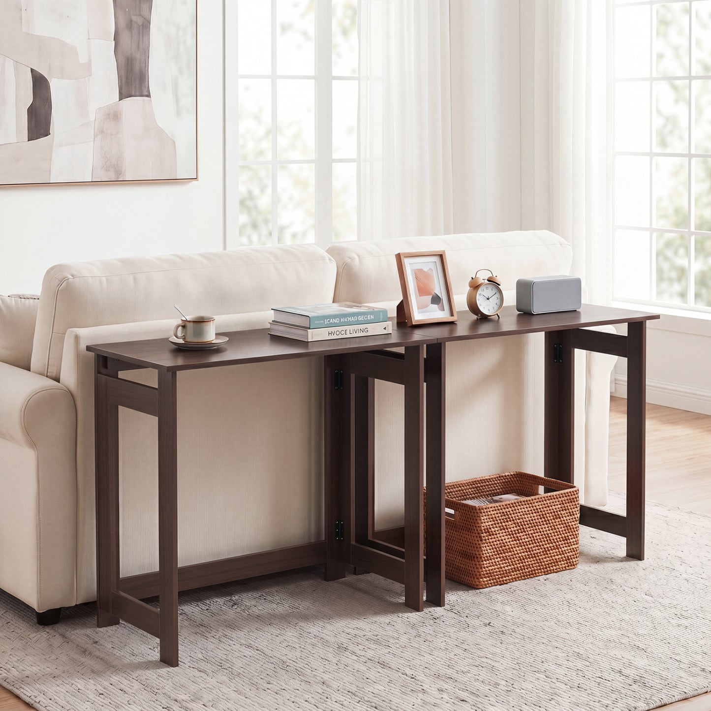 Folding Console Table with Foldable Legs, Brown Console Tables at Gallery Canada