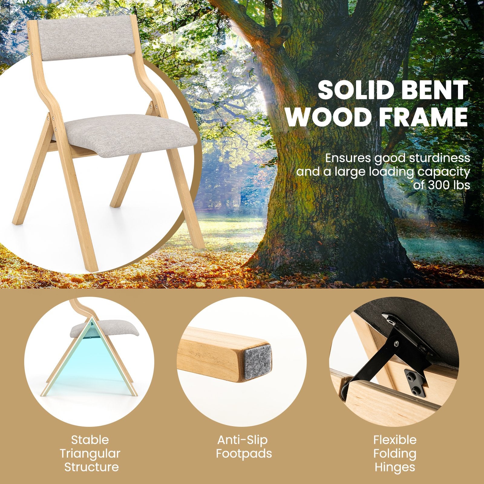 Folding Dining Chair Set of 4 Wooden Upholstered Dining Chairs with Solid Wood Frame Dining Chairs at Gallery Canada