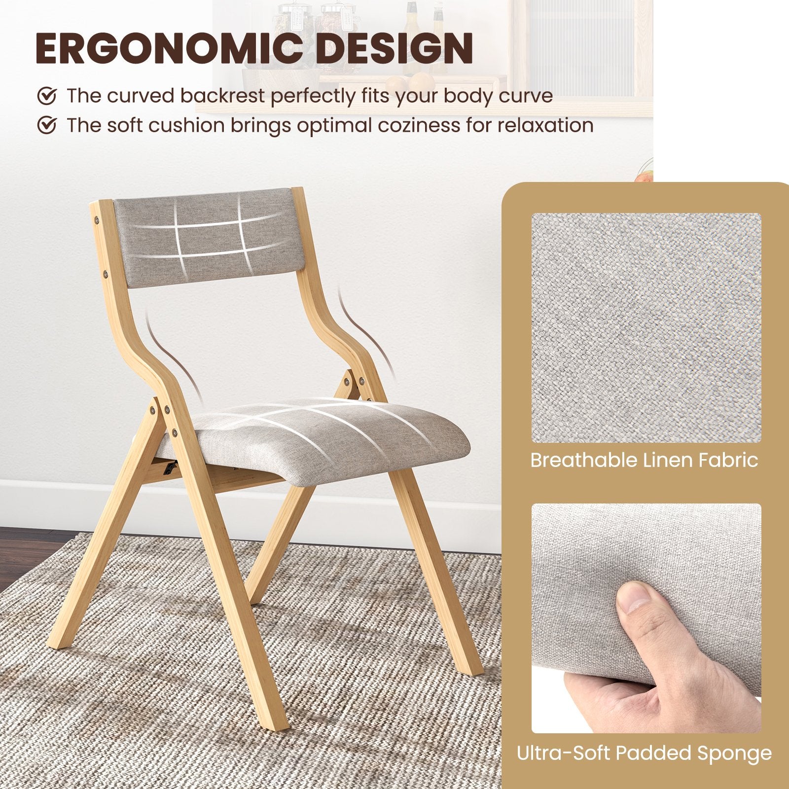 Folding Dining Chair Set of 4 Wooden Upholstered Dining Chairs with Solid Wood Frame Dining Chairs at Gallery Canada