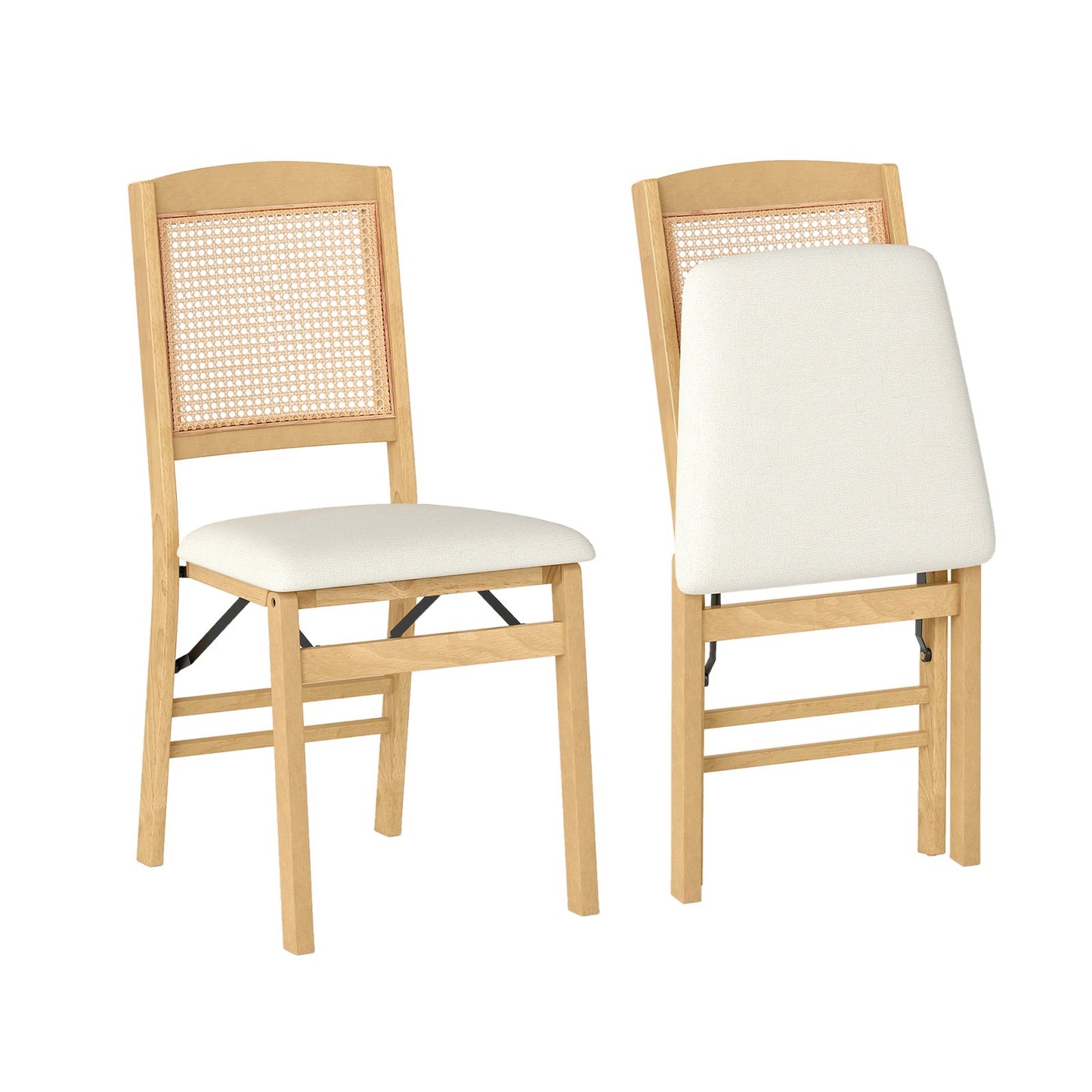 Folding Dining Chairs Set of 2 Rubber Wood Chairs with Linen Padded Seat, Natural Dining Chairs at Gallery Canada