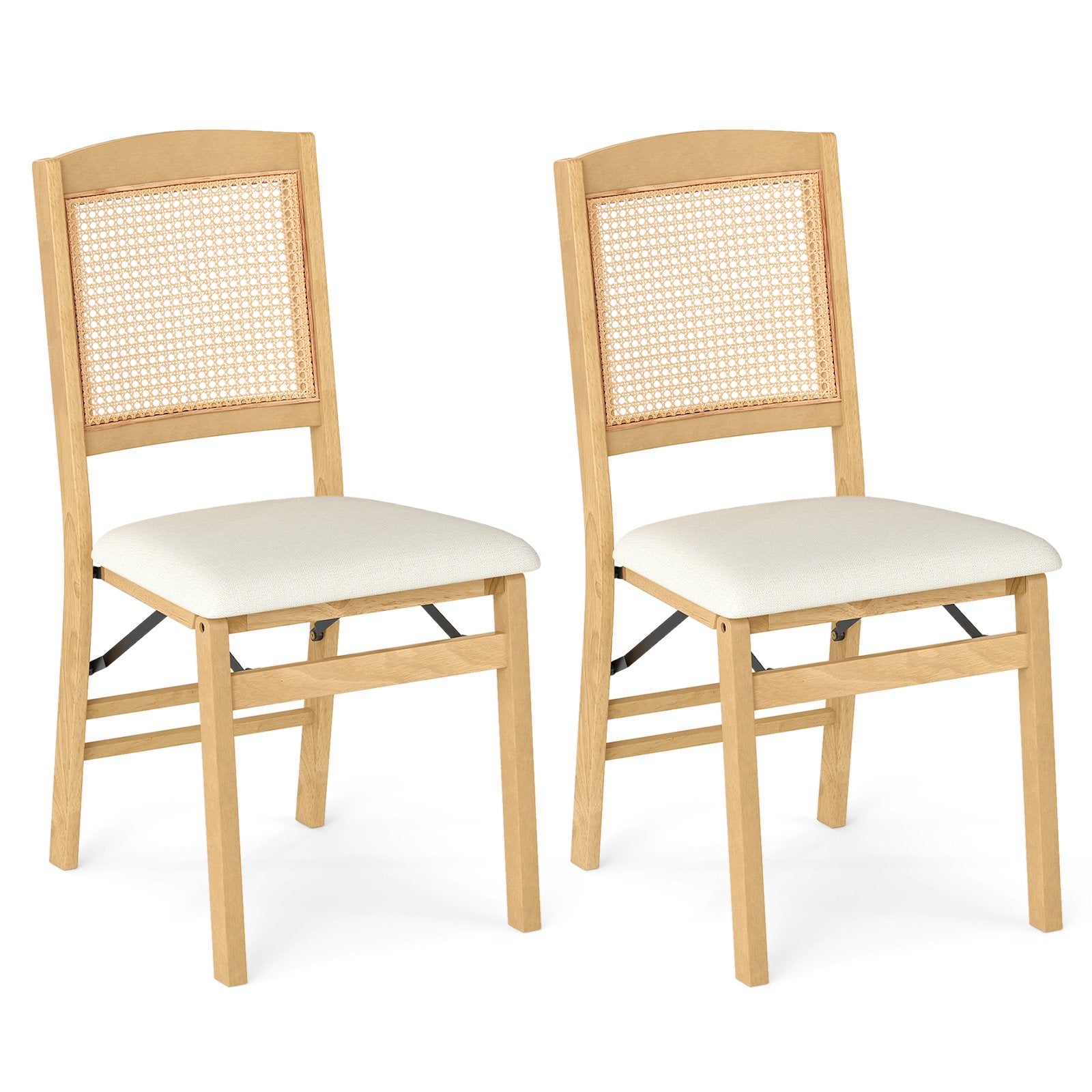 Folding Dining Chairs Set of 2 Rubber Wood Chairs with Linen Padded Seat, Natural Dining Chairs Natural at Gallery Canada