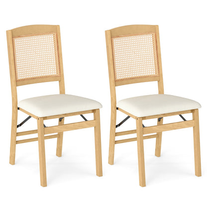 Folding Dining Chairs Set of 2 Rubber Wood Chairs with Linen Padded Seat, Natural Dining Chairs Natural at Gallery Canada