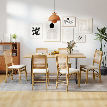 Folding Dining Chairs Set of 2 Rubber Wood Chairs with Linen Padded Seat, Natural Dining Chairs at Gallery Canada