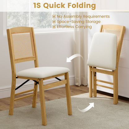 Folding Dining Chairs Set of 2 Rubber Wood Chairs with Linen Padded Seat, Natural Dining Chairs at Gallery Canada